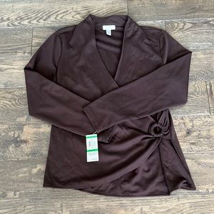 NWT Charter Club Brown Wrap Look Long Sleeve Shirt
